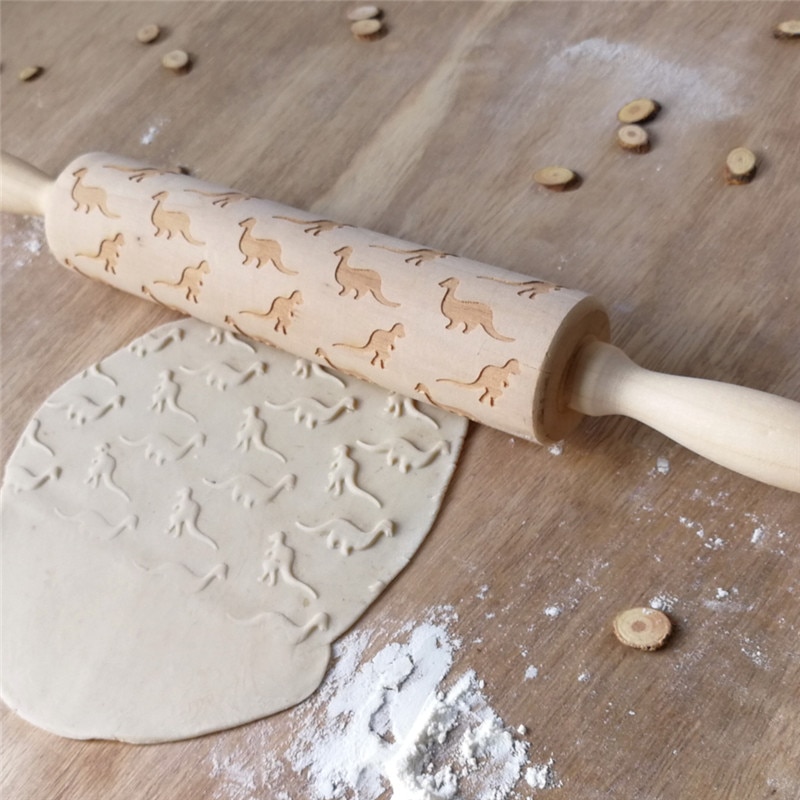 Christmas Party Wooden dinosaur rolling pin wooden carving rolling pin cookie dough Stick-1pcs