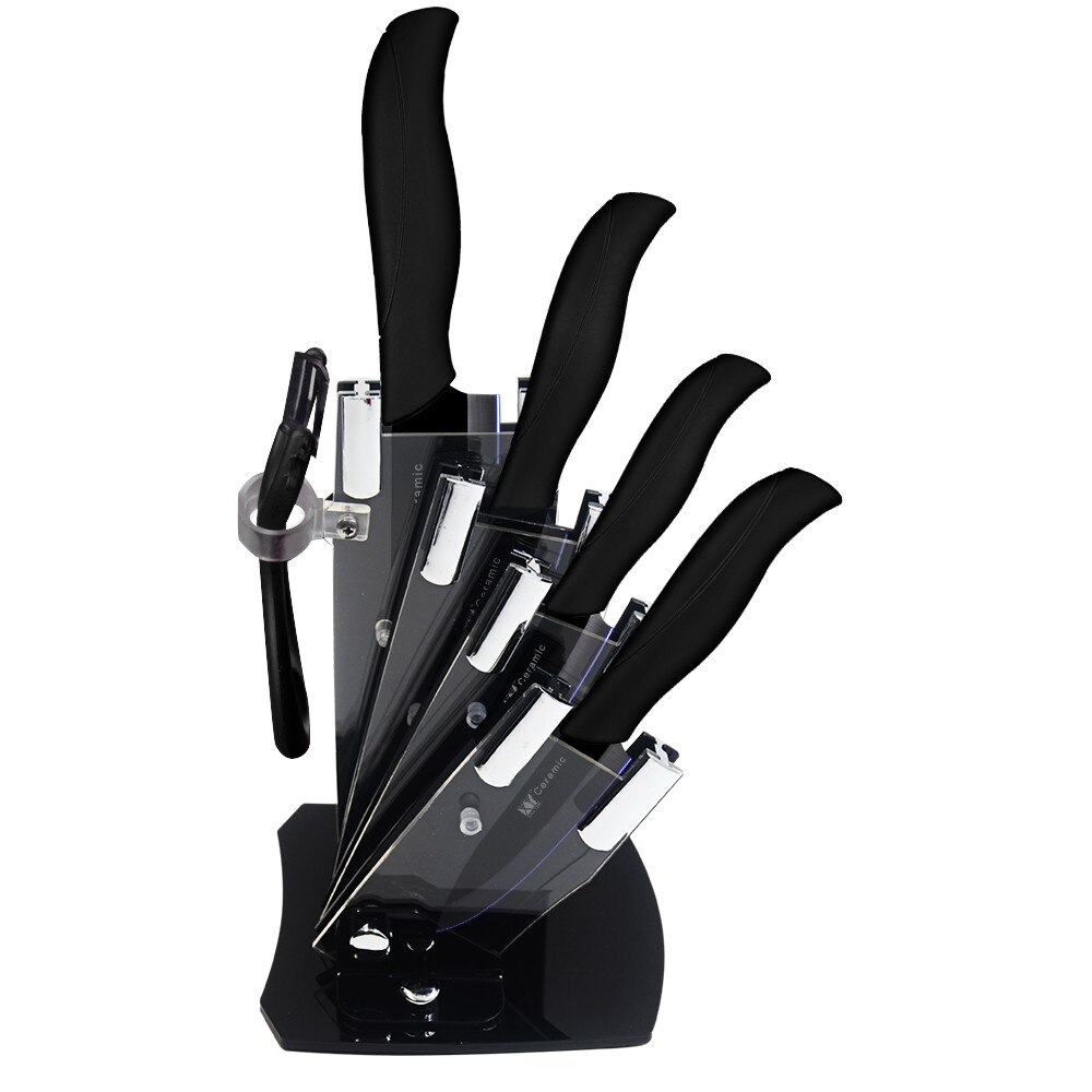 Xyj keramiska knivar 6 stycken set 3 4 5 6 tums kockkniv antibakteriell flerfärgshandtag köksredskap: Svart (6 st)