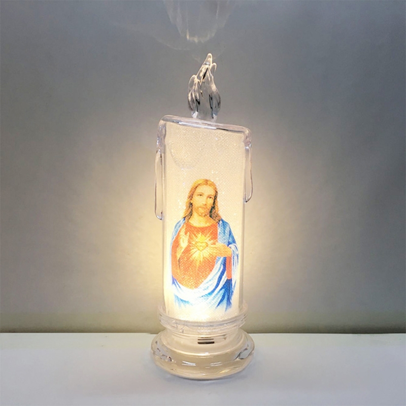 594C Jesus Reines Christus Kerze Lampe Romantische Teelicht Elektronische Flammenlose LED Andacht Gebet Kerzen Licht Religiöse