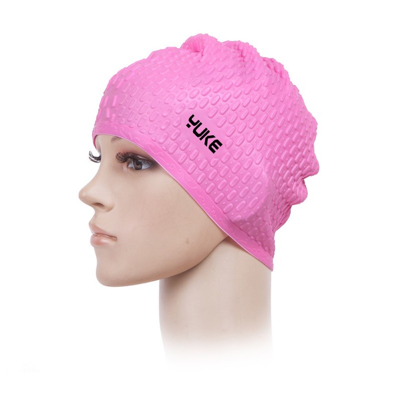 YUKE Volwassen Waterdichte Siliconen Badmuts Mannen Vrouwen Waterdrop Zwemmen Head Cover Bescherm Oren Haar Bad Zwemmen Zwembad hoed: Pink