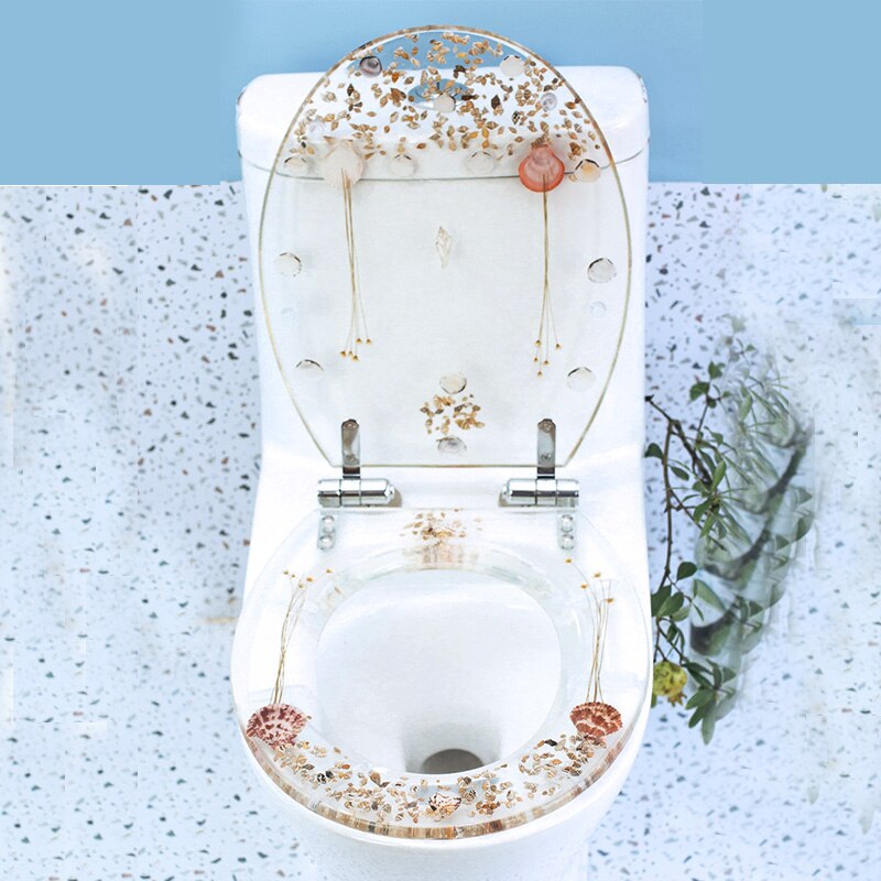 Asiento de inodoro de resina exquisita de alta gama, acero inoxidable, asiento de inodoro lento, silencioso y grueso, espaciado de U/V/O universal, 15cm