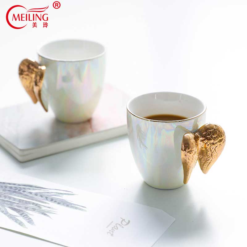 Guld engel vinge krus kop perle hvid keramisk boligindretning køkken kontor te kaffe drinkware unik bryllupsfødselsdag