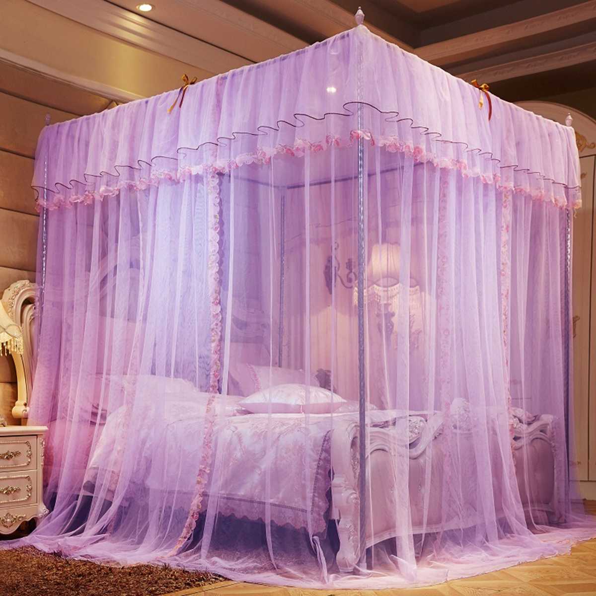 Estilo europeu 4 canto pós cama dossel mosquiteiro rede cheia cama decoração do quarto pendurado valance