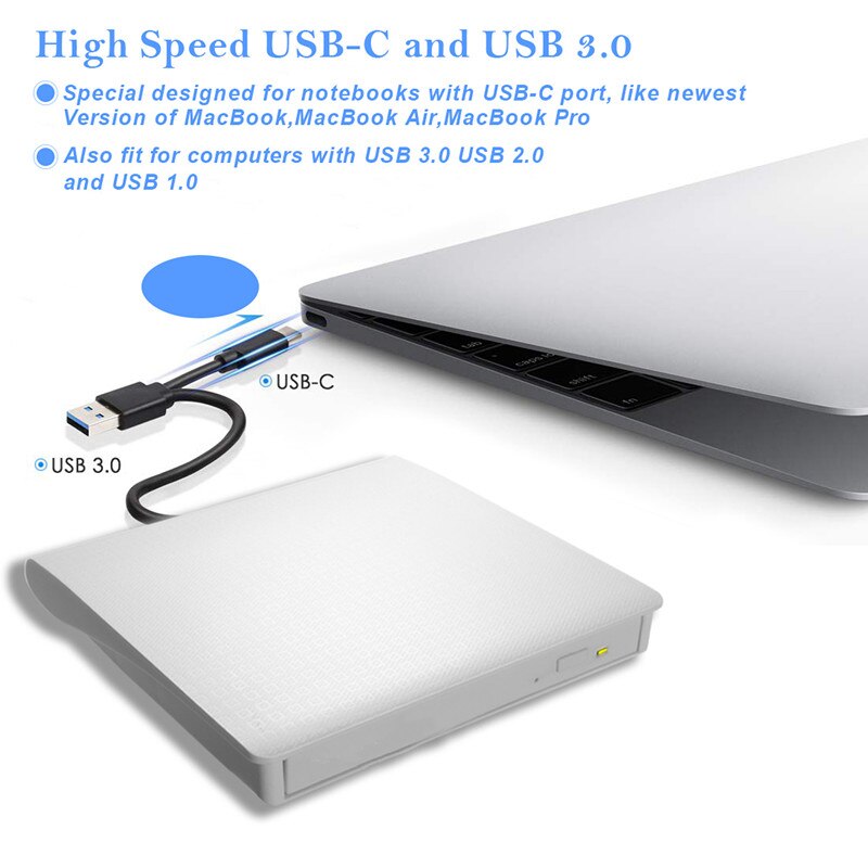 External DVD Drive Optical Drive USB 3.0 CD ROM Player CD-RW Burner Writer Reader Recorder Portatil for Laptop Windows PC