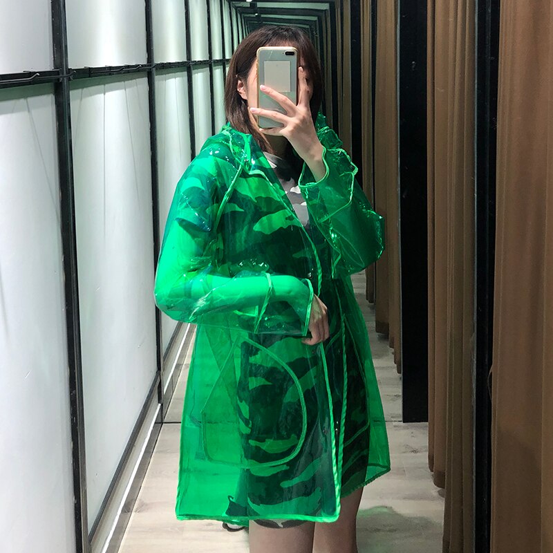 Trench in PVC impermeabile trasparente trasparente lungo cappotto verde rosa nero