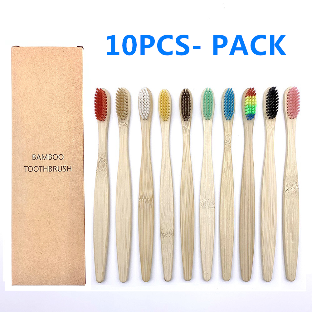 10 pièces brosse à dents en bambou biodégradable dents poils colorés brosse à dents en bambou naturel brosses à dents dentaires Eco Bambou: Ivoire