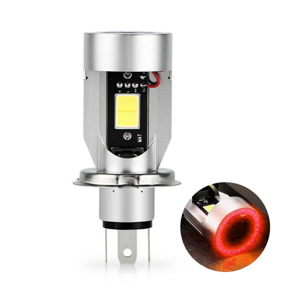 1PC/azul/rojo Ojo de Ángel H4 LED faro de la motocicleta DRL moto HS1 Ba20d bombilla accesorios Scooter 12V luz faro I6G7: red
