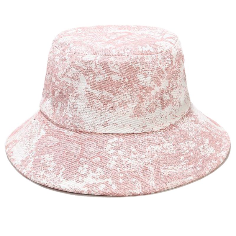 Unisex blækmaleri vintage spand hat slipsfarvet trykt udendørs fiskerhue  lx9e: Lyserød