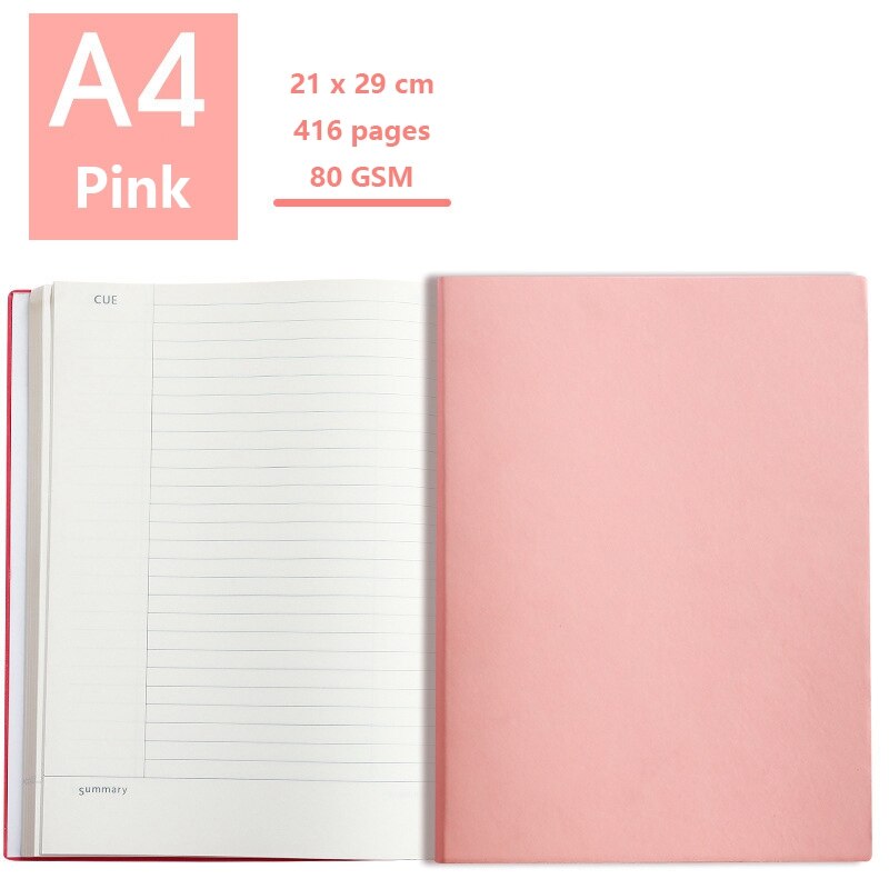 A4 Three Color Notebook Large Thicken 416 Pages Diary Business Memopad Super Thick Writing Planner School Homework Journal Note: A4 - pink