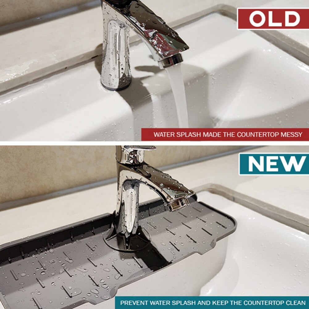 Silicone Faucet Splash Catcher Faucet Absorbent Mat Draining Pad Behind Faucet Sink Water Splash Guard for Kitchen Bathroom