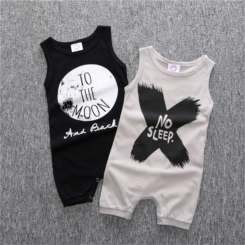 Baby Zomer Kleding Pasgeboren Baby Jongens Geen Slaap Romper Mode Mouwloze Rompertjes Letters Print Katoenen Vest Jumpsuit