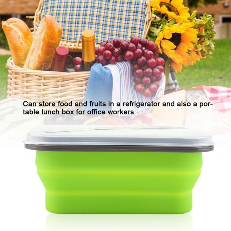 600ml Silicone Collapsible Lunch Box Portable Food Storage Container Folding Bowls Picnic Camping Rectangle Bento Box