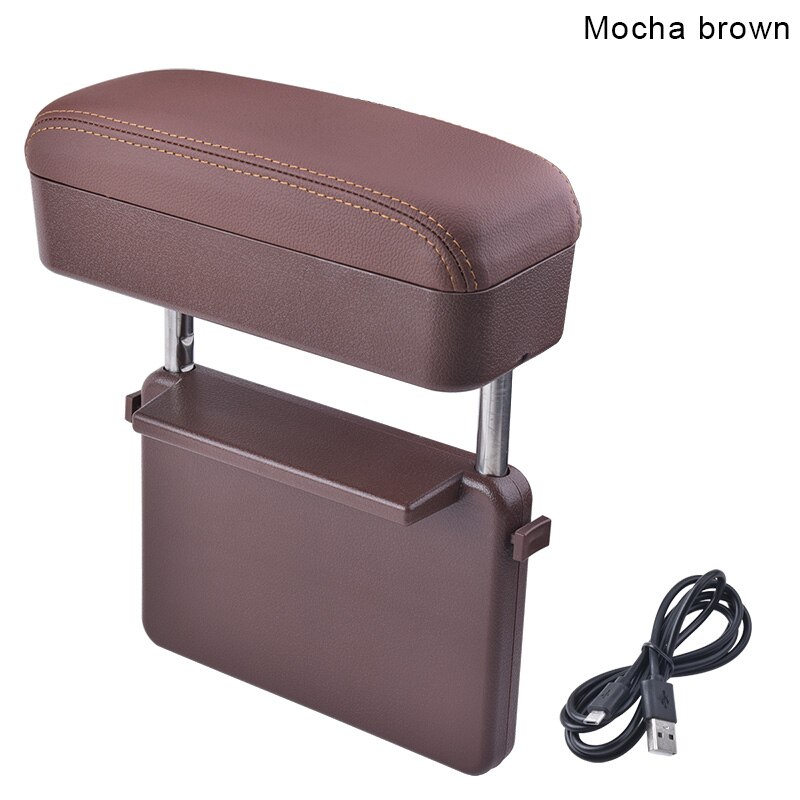 Universal Car Armrest Box Adjustable Elbow Support Auto Center Console Auto Seat Gap Organizer: Brown