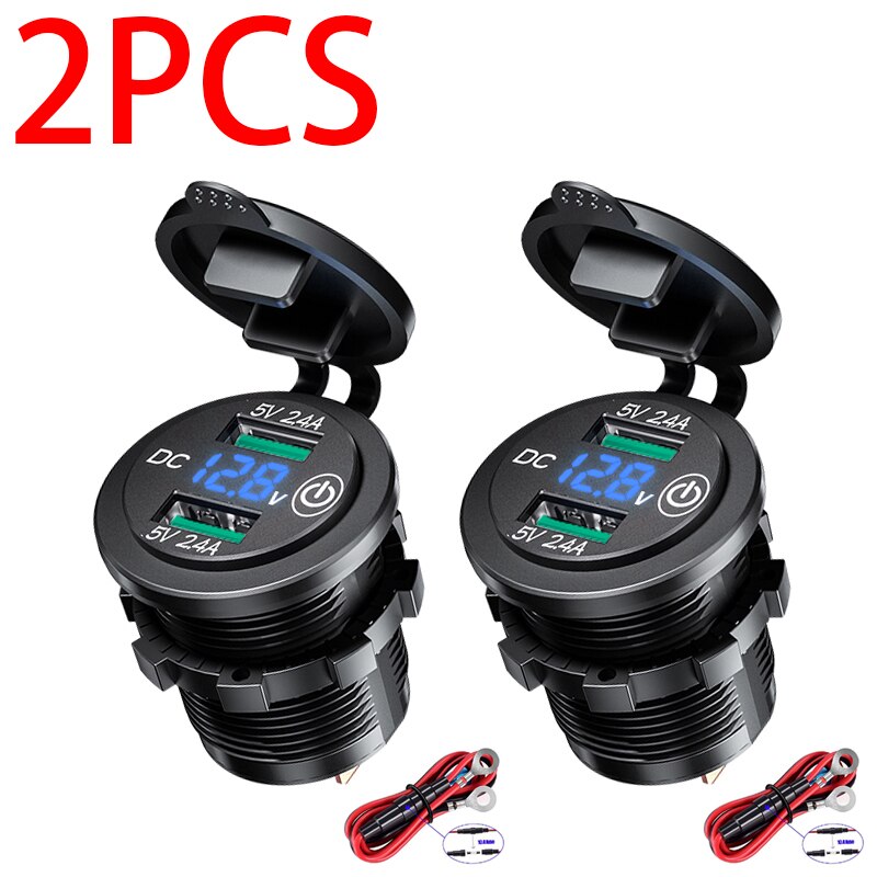 Dubbla usb  qc3.0 billaddare uttag med touch-omkopplare vattentät dammtät lock led 12v biluttag för telefon surfplatta kamera gps dvr: Blå typ  a 2 st