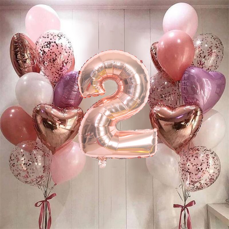 21pcs 32 inch Number Foil Balloons Latex Confetti Helium Balloons Wedding Birthday Party Decoration Supplies Baby Shower Globos: rose gold 2