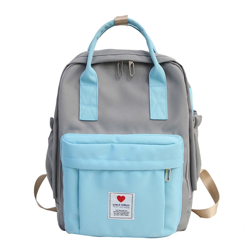 Women Backpack for Teenage Girls Summer Female Casual School Students Shoulder Bags Sweet Travel Backpacks: Grey and blue