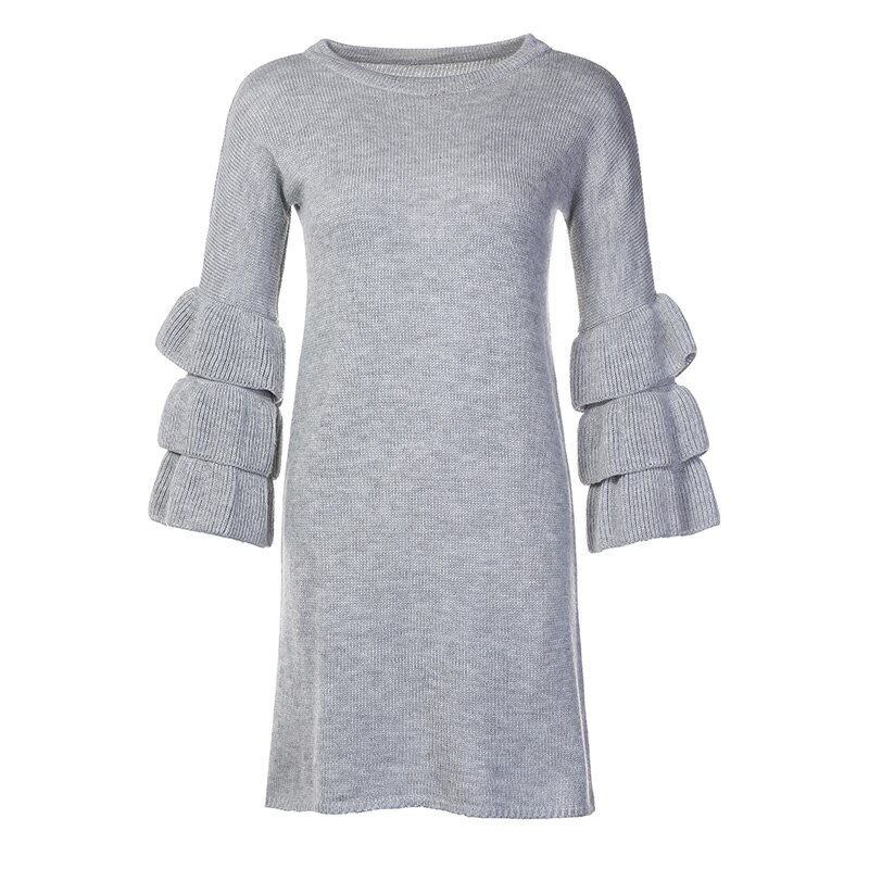 Wixra O-Neck Butterfly Sleeve Knitted Mini Dresses Women Dress Female Autumn Pretty Short Sweater Dress For Women: Gray / S