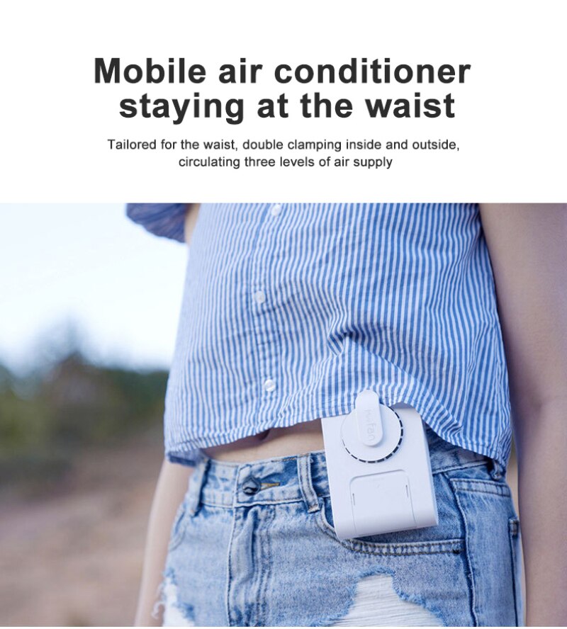 Mini Portable Fan Waist Clip Fan Hanging Neck Fan USB Rechargeable Air Conditioner 1200Mah For Outdoor Working Camping