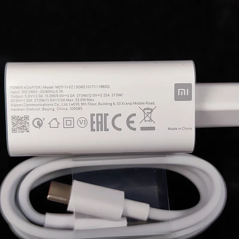 Original Xiaomi 33W Fast Charger EU Turbo Charge 2M 1.5M Type C Cable For Mi 10 9 10T Lite POCO X3 NFC Redmi K40 Note 9 10 Pro