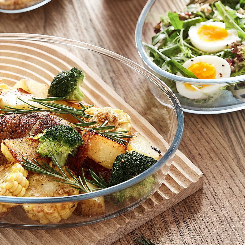 Heat Resistant Glass Dessert Plate Household Microwave Oven Baking Tray Oval Transparent Salad Fish Plate Tableware