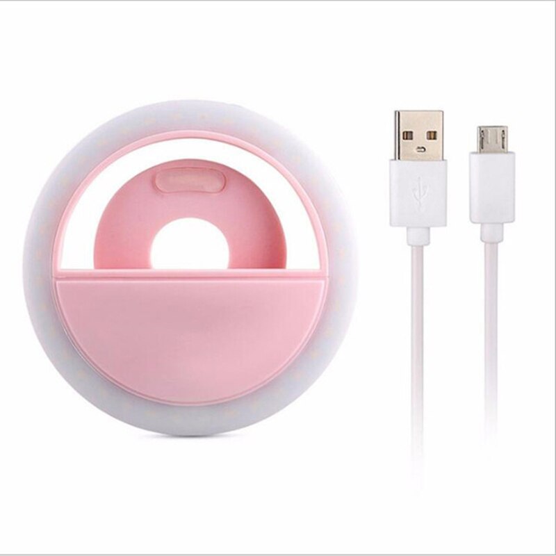 Tokohansun ring selfie lys led fotografisk belysning med usb opladning ringlight led ring til iphone 7 8 x xiaomi til telefon linse: Lyserød