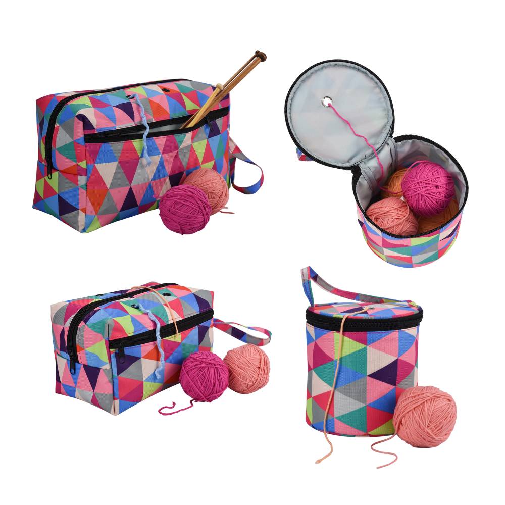 Woolen Yarn Storage Bag Round Knitted Wool Bags Oxford Cloth Leaf Print DIY Knitting Sewing Kit Sewing Tools Accessories
