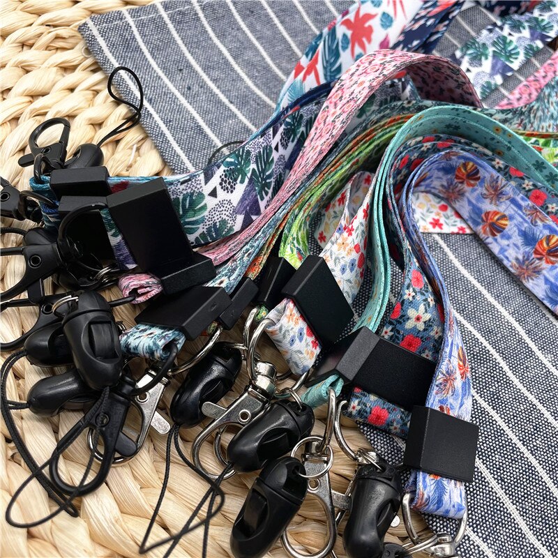 10Pcs/Lot Summer Flower Print Phone Lanyard Straps For Camera Mobile Phone ID Card Long Hanging Rope String Keychain Neck Strap