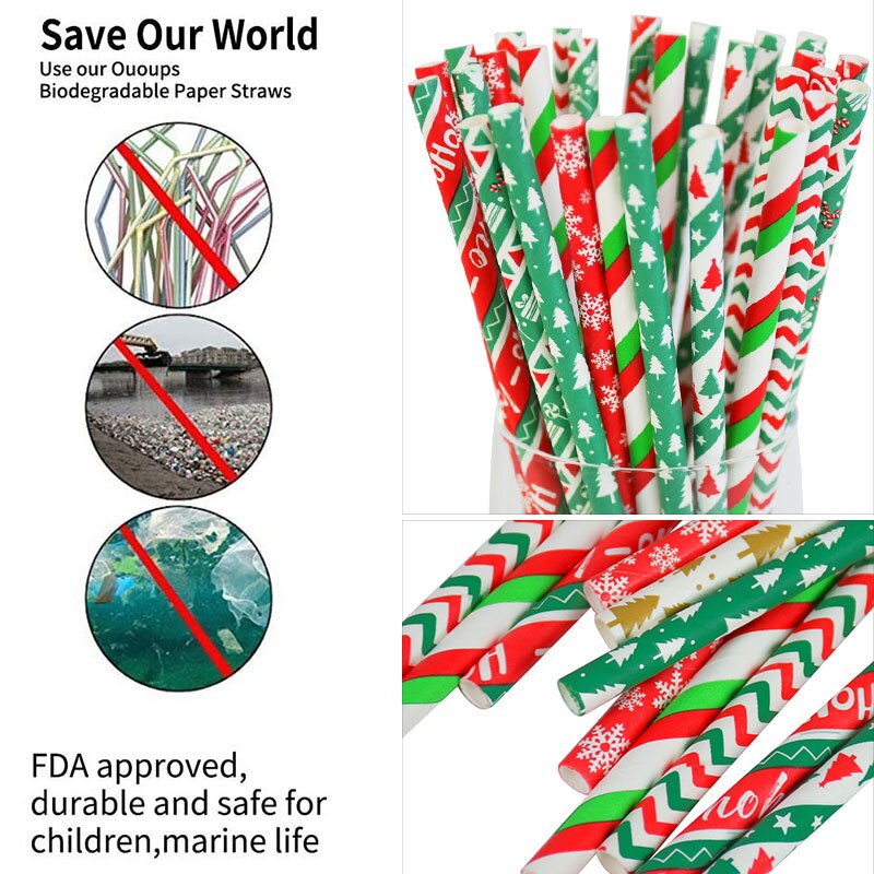 25 st / parti julserie engångs dricksrör kraftpapper halm för bröllop julår festartiklar navidad