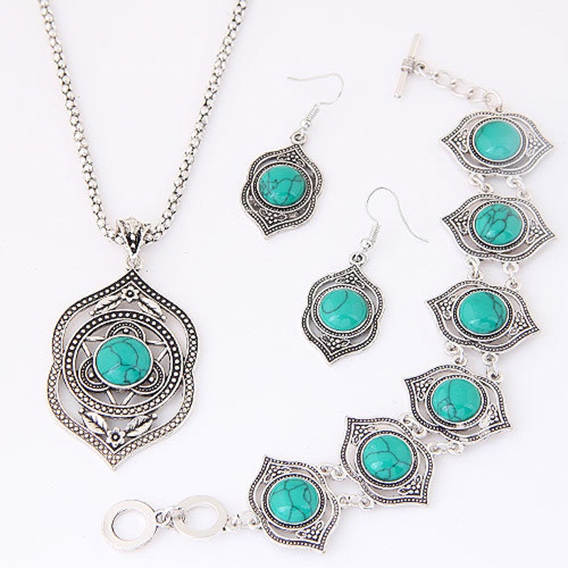 Collier bohème rétro, perles turquoise exagéré, ras du cou, ethnique, ensemble de bijoux pendantes: A