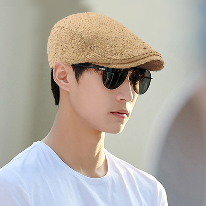 Boina Primavera Verano gorra de paja para el sol sombrero hombres mujeres transpirable boina plana gorra hombre mujer ajustable artista pintor boina sombrero