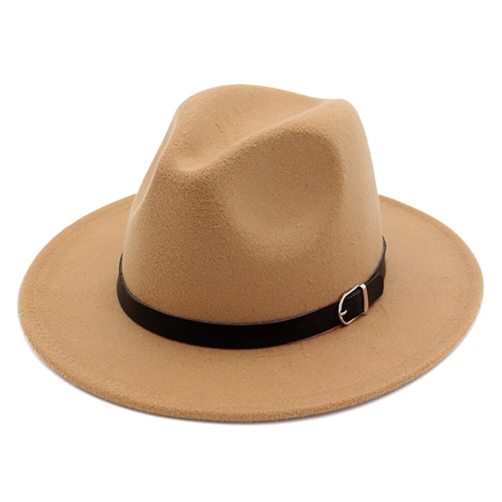 Filt fedora hat bred skygge floppy solhat panama cowboy hat til strand kirke unisex thj 99: Kamel