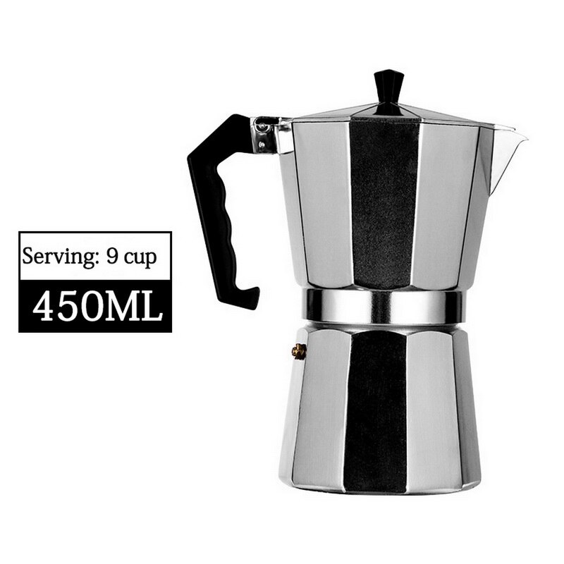 50/100/150/300/450/600ml Mocha Coffee Maker Portable Aluminum Percolator Home Office Mocha Pot Durable Espresso Maker: 450ML