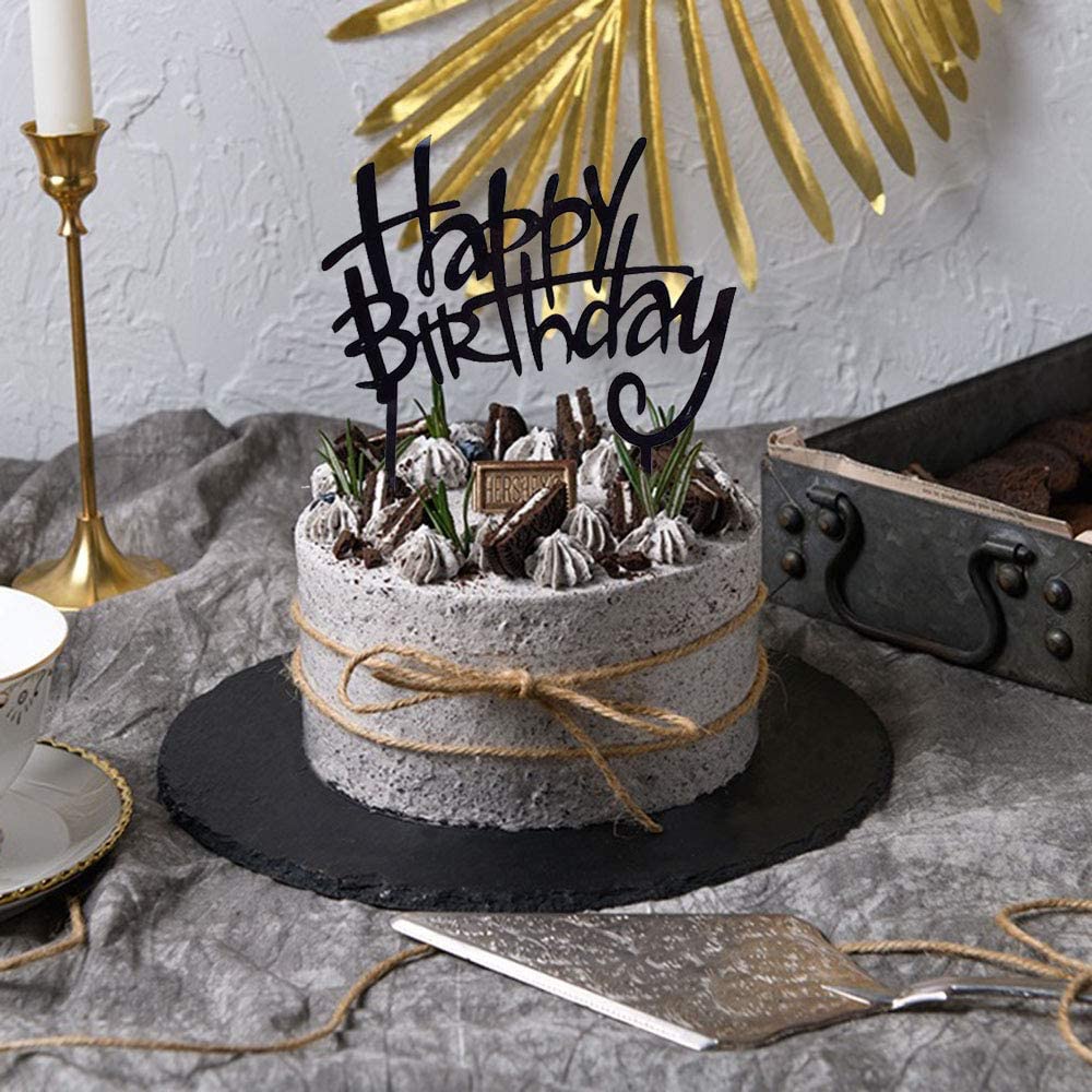 Black Gold Acrylic Happy Birthday Cake Topper Cake Decoration Party Favors Supplies Cake Decorating Tools