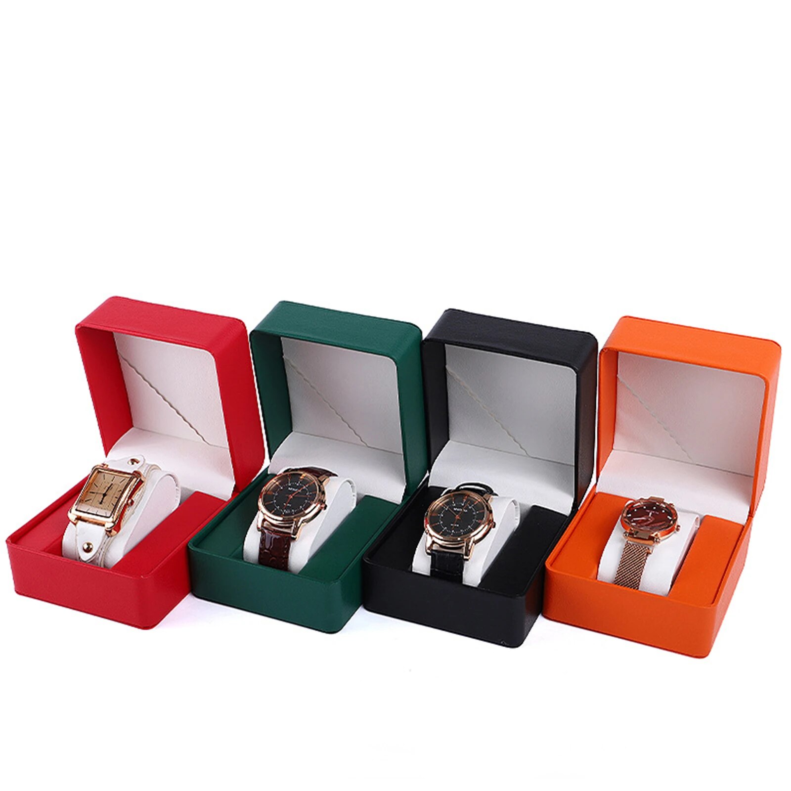 Caja de para reloj individual con almohada, organizador de vitrina de reloj de pulsera de cuero PU para hombres
