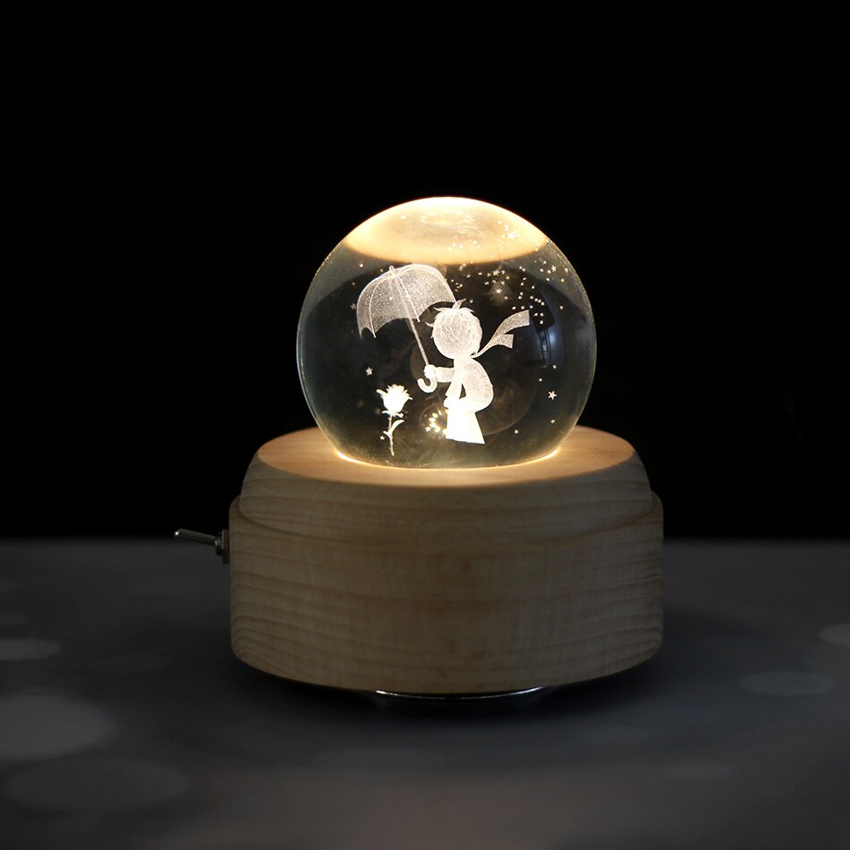 Music Box Crystal Ball Wooden Nightlight Music Box Rotating Innovative Birthday Handrocked Music Box Valentine's Da: little prince