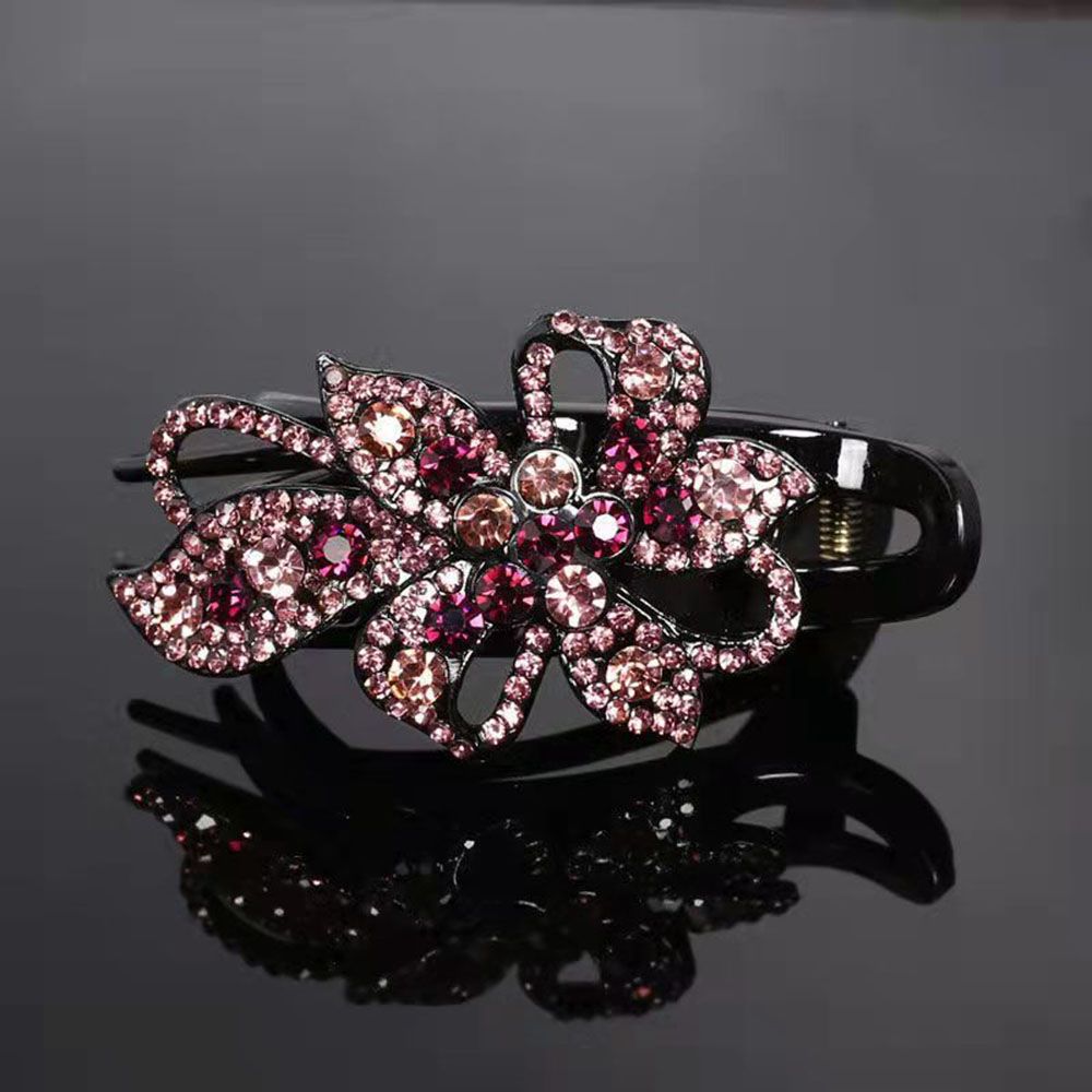 Épingle à cheveux en strass brillant, feuille de fleur, bec de canard, griffes rétro, accessoires pour cheveux pour femmes, couvre-chef queue de cheval brillante