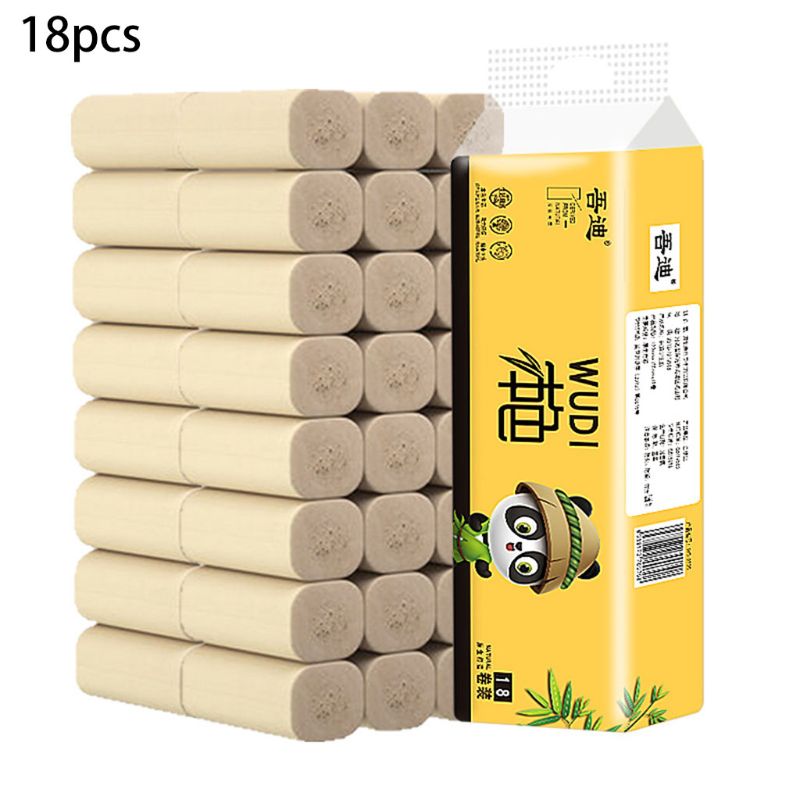 18 Rolls Natural Bamboo Pulp Roll Paper Toilet Paper 4 Layer Thickened Strong