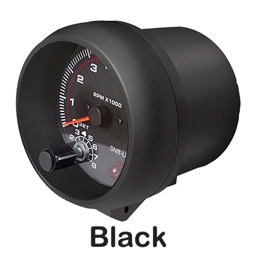 Tacómetro de 3,75 pulgadas y 95mm para coche, medidor LED de Color blanco, calibre automático de 12V [fibra de carbono o Color negro] TAC 0-8000 RPM: Black