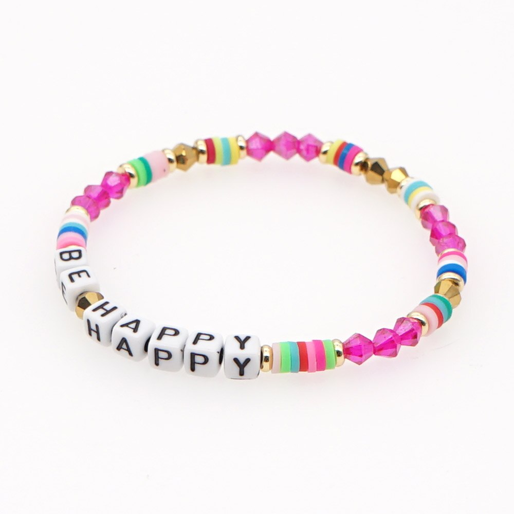 Go2 boho regenboog kristal kralen polymeer klei heishi schijf kralen armbanden letter armband handgemaakte sieraden