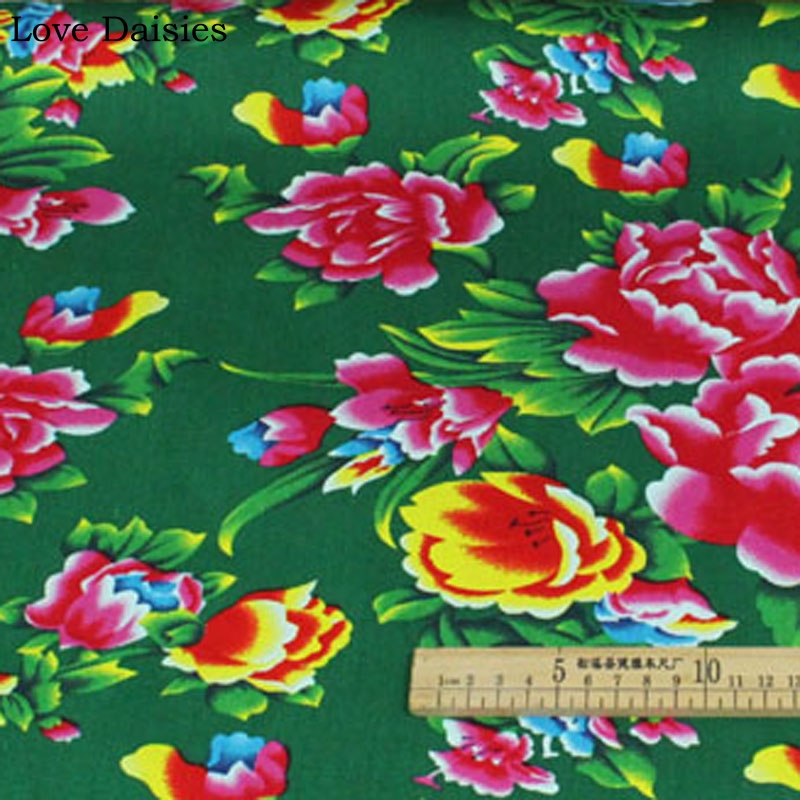 100% baumwolle verrotten SCHWARZ GRÜN BLAU Ethnische Chinesischen Traditionellen Pony Blumen stoffe für DIY Bekleidung Handwerk Tischdecke Kissen Dekor