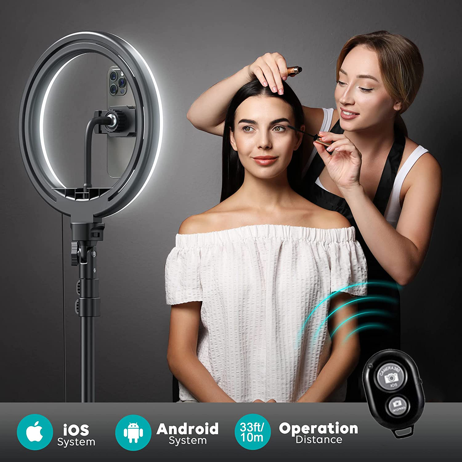 12 "Selfie Ringlamp Met Aluminium Statief, Bluetooth Afstandsbediening, Voor Video, Foto 'S, Make-Up,3 Kleurmodus Controller, Usb Aangedreven