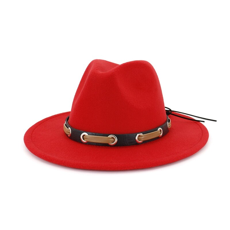Belt Autumn Winter Adjustable Women Red Felt Hat Casual Tide Solid Color Simple Korean Version Adult Cap Jazz Hat: 01