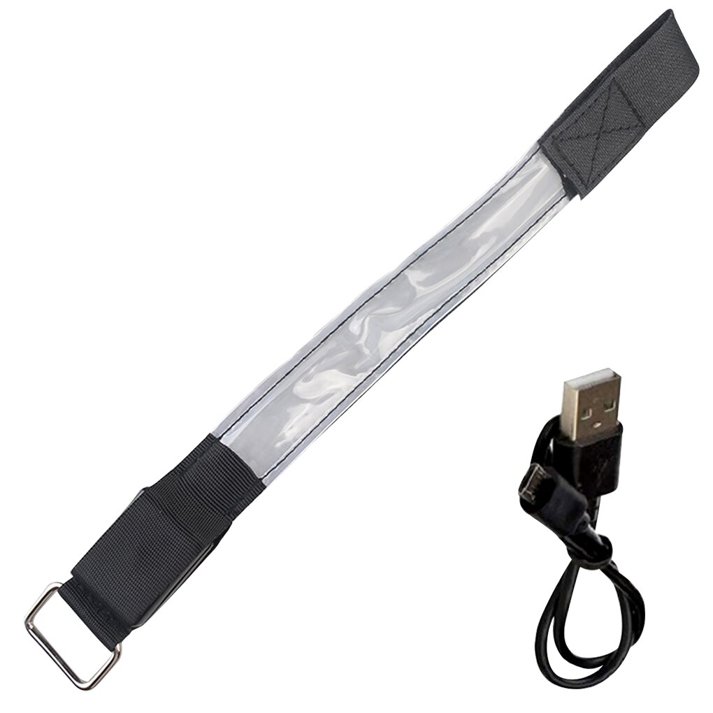 Arm Band Reflecterende Oplaadbare Running Led Armband Verstelbare Night Veiligheid Lichtgevende Band: White