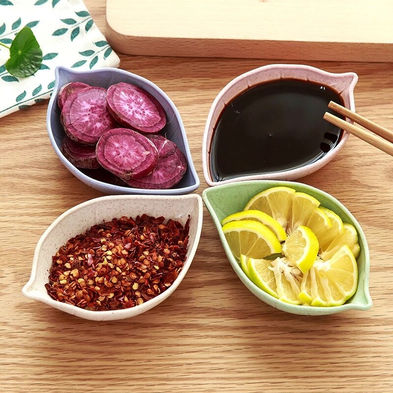 Seasoning Bowl Small Plate Tableware Wheat Straw Plastic Soy Sauce Tray Japanese Multi-Purpose Dishes Mini Pigment Leaf Shaped