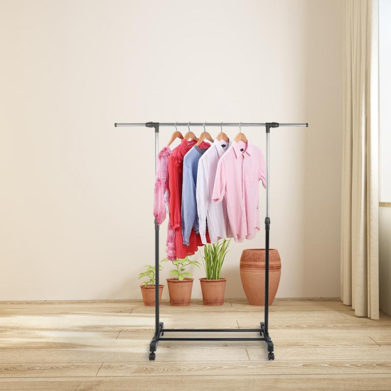 Adjustable Rolling Clothes Hanger Coat Rack Floor Hanger Storage Wardrobe Clothing Drying Racks With Shoe Rack Rail Hanging Rail