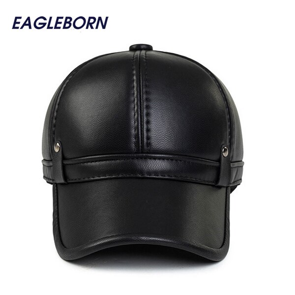 Eenvoudige Mode Heren Winter Cap Warme Fleece Voering Warm Houden Oorklep Lederen Hoeden Voor Vrouwen Mannen Faux Leather Baseball cap