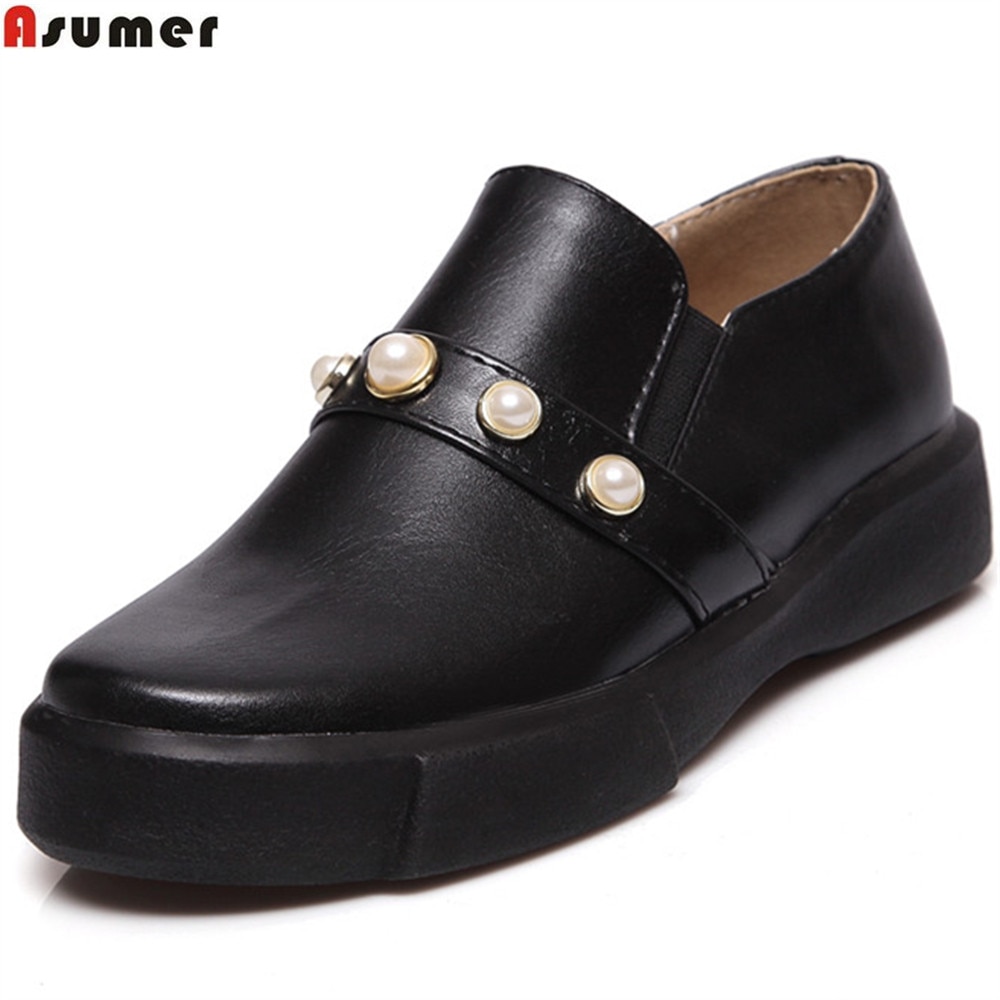 ASUMER zwart wit mode lente herfst dames schoenen ronde neus platte casual enkele schoenen maat 43 vrouwen flats