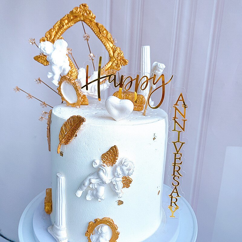 Happy Birthday Cake Topper Rose Gold Acrylic Vertical Gold Cake Topper For Baby Birthday Party Cake Decorations: anniversary