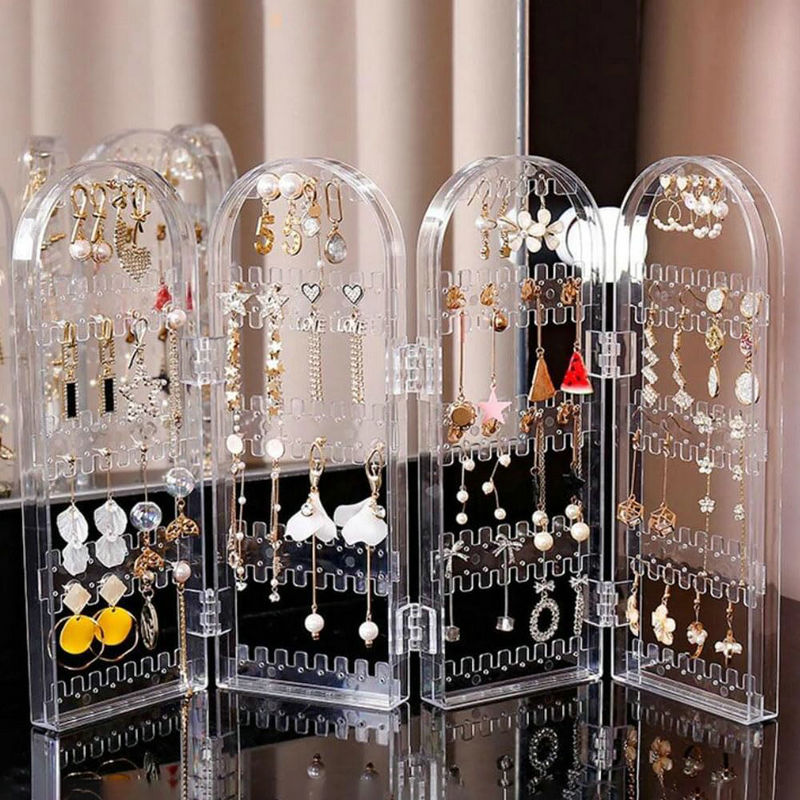 Earring Holder Organizer Jewelry Organiser Stand Foldable Screen Necklace Rack Multi-Purpose Dressing Tablet Jewelry Holder
