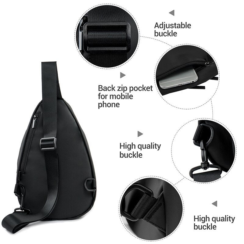 Black Casual Sling Borst Tas voor Mannen Vrouwen Een Enkele Schouder Korte Reis reistas Anti Diefstal Handsfree crossbody tas
